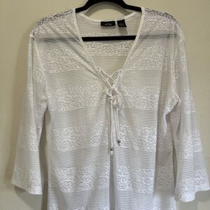 Women's Apt. 9 Lace-Up Crochet Tunic Cover Up-White-Size XL